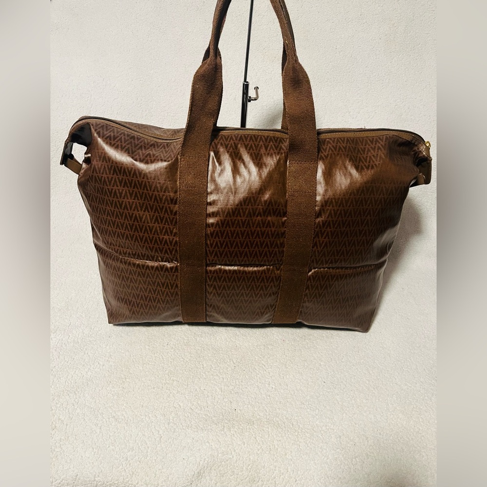 Mario Valentino Soft PVC Monogram Foldable Overnight Travel Tote Bag - Picture 7 of 13